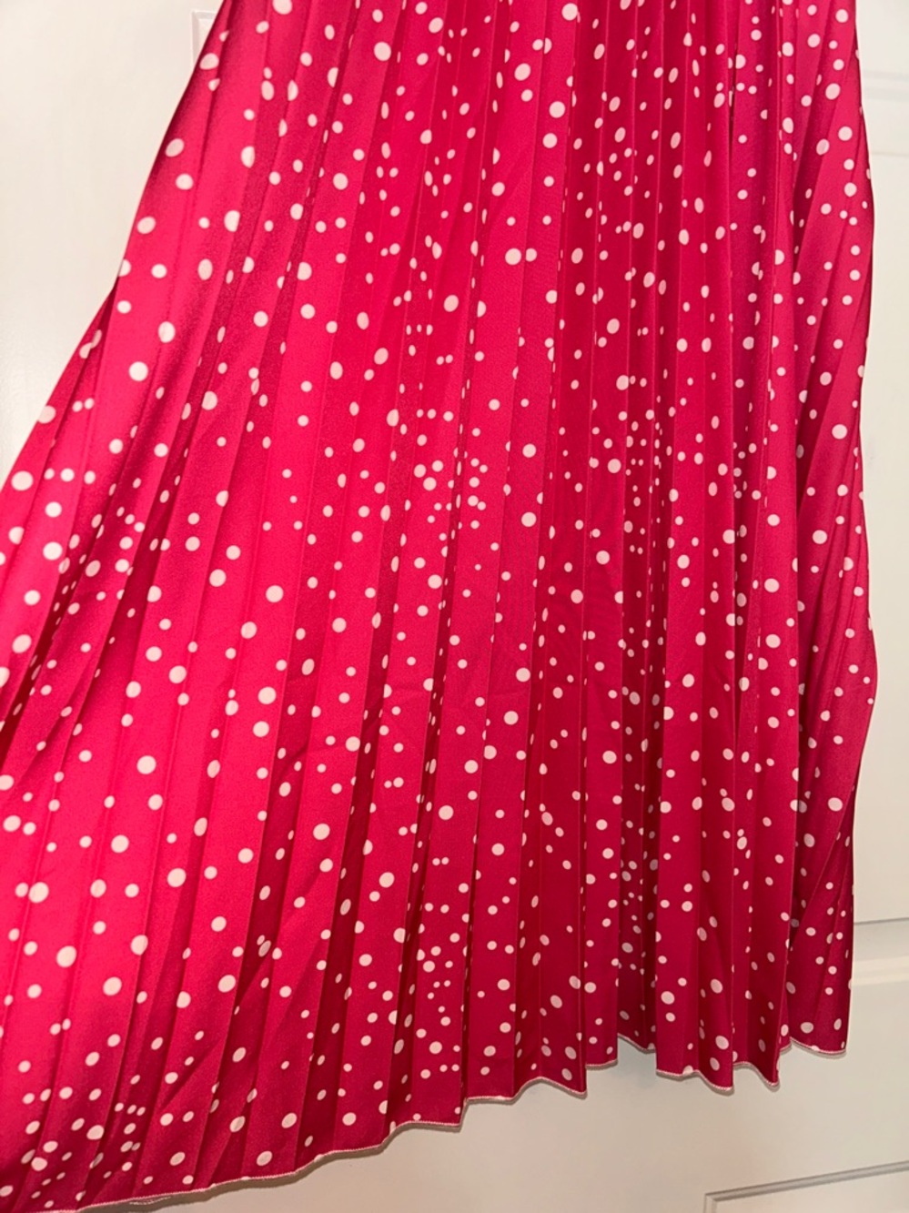 Polka Dot Halter A-Line Dress L Bubble Gum Pink NWOT Barbie Pleated Loose Flirty - Picture 3 of 8